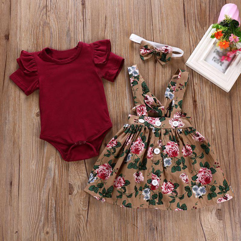 3Pcs Set Foral Vestidos Romper Diadema Beb Ni a Vestido