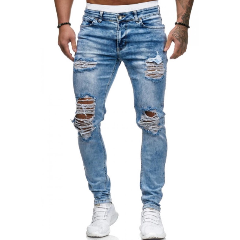 Jeans Rasgados Para Hombre Desgastados Destruidos Pantalones De