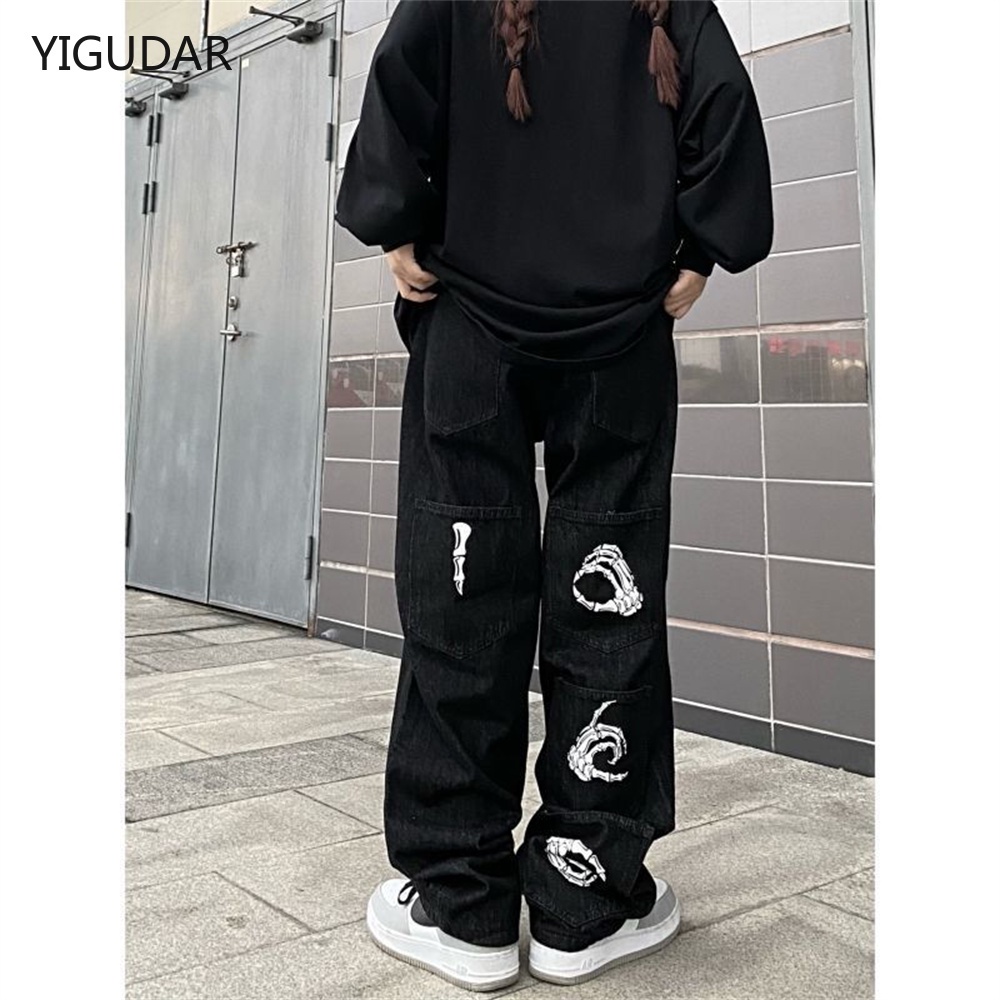 Pantalones de chándal Harajuku para hombre, Pantalón ancho y