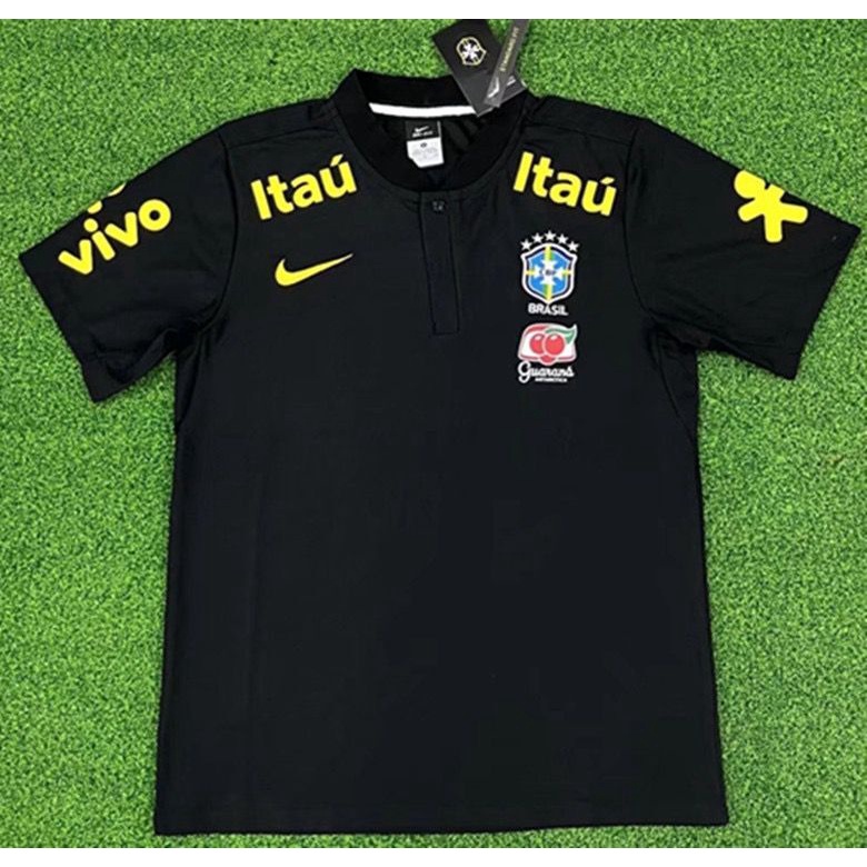 Camiseta Polo De Cuello Bajo Negro 2022 De Fútbol Brasil