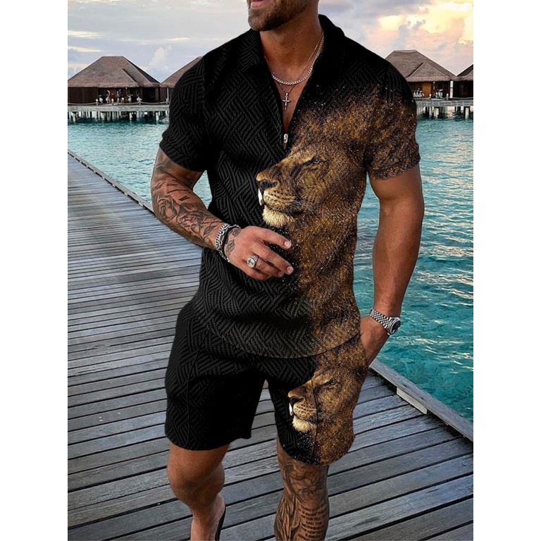 Tendencia Hombres Conjuntos Hawaianos Verano Casual Impreso 3d Traje De  Manga Corta Botón Camisa Playa Pantalones Cortos Conjunto Y # Chándal 39 ;  s