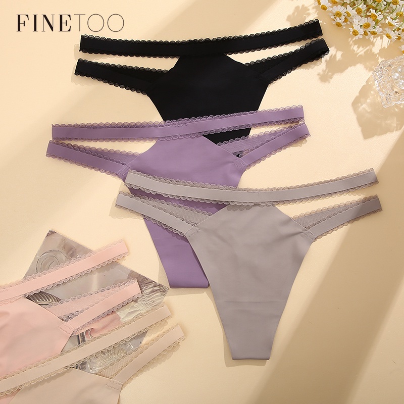 FINETOO 4 Unids/Set Sexy Bragas Mujeres Bikini Tanga Mujer Ropa Interior De  Color Sólido Lencería Íntima Calzoncillos Sin Costuras