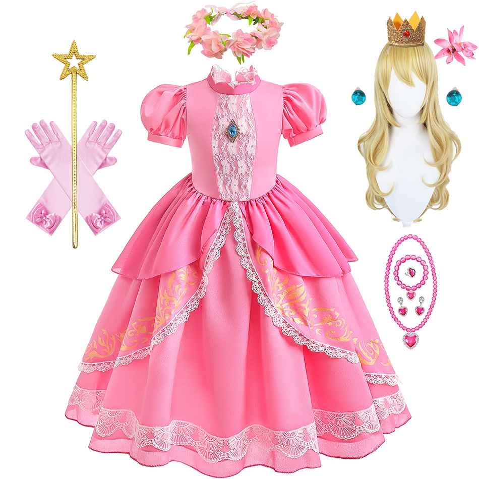 Disfraz De Princesa Peach Para Niña Talla 7-8 Años-rosado