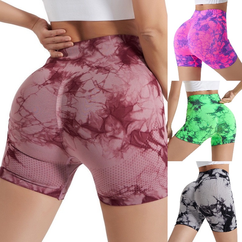 Pantalones de Fitness sin costuras Tie-dye para mujer/pantalones cortos  ajustados deportivos de cintura alta para levantar la cadera correr
