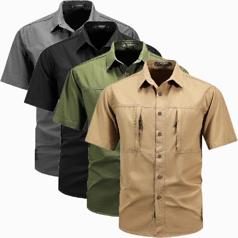 Camisas tácticas para hombre de secado rápido, camisas tipo cargo con  bolsillo con cremallera y botones para pesca, senderismo