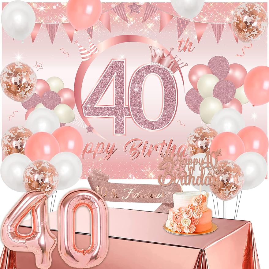 Fondo de fiesta de cumpleaños rosa dorado con diamantes brillantes, fondo  de feliz cumpleaños para niñas, dulces 16, 18, 21, decoraciones para fiesta  de cumpleaños, suministros para mesa de pastel, pancarta de
