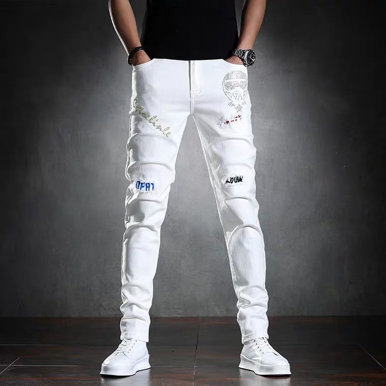 Yeuyyben Pantalones de mezclilla blancos para hombre : : Ropa,  Zapatos y Accesorios